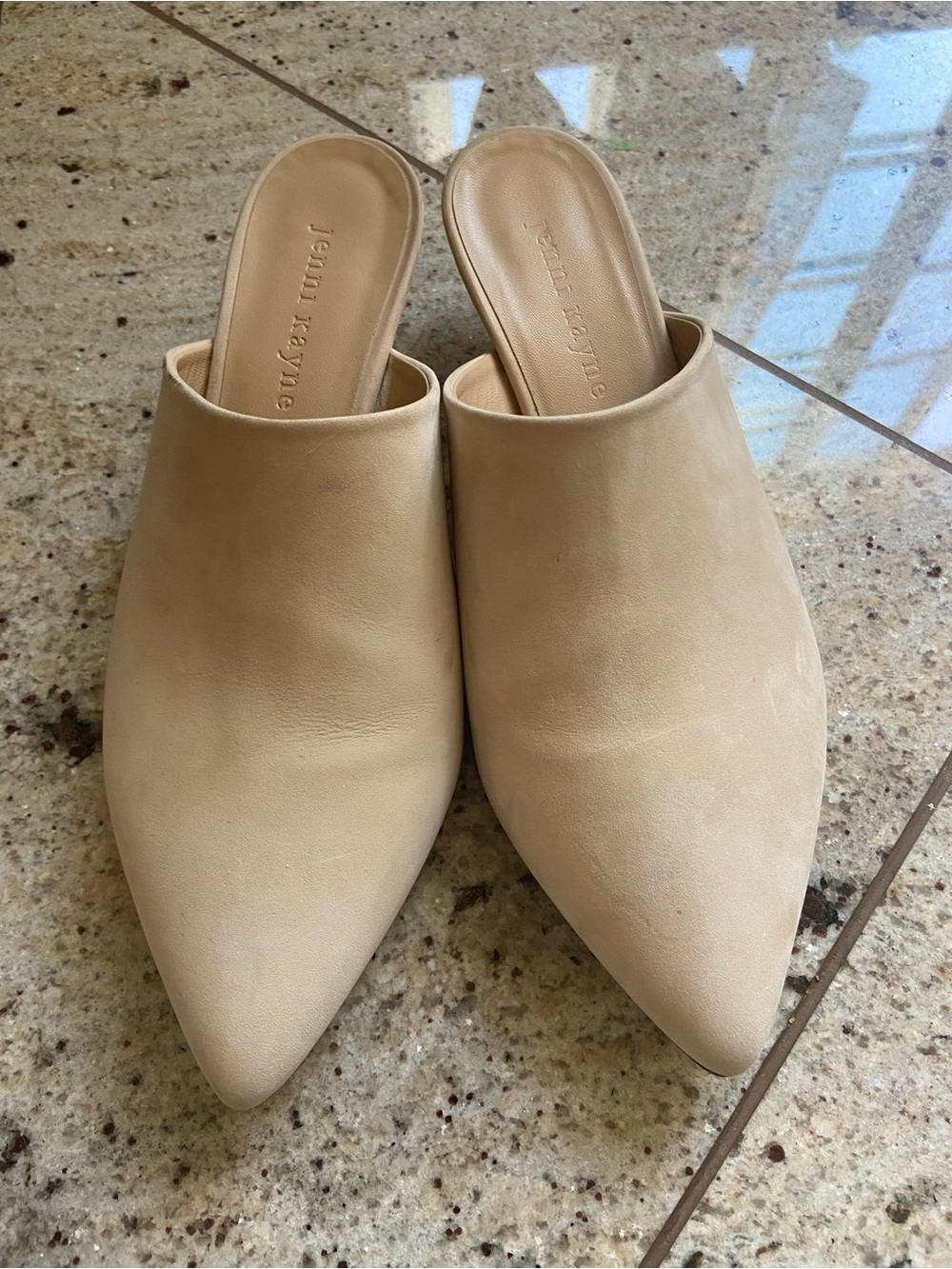 Jenni Kayne Beige oiled leather Pointed-Toe Leather Kitten Heel Mules size 37